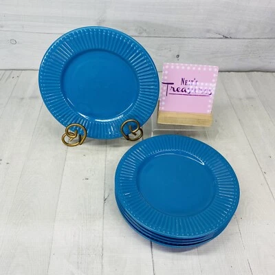 Pfaltzgraff KAMRYN Blue Ribbed & Beaded Rim  No Trim Stoneware Salad Plate Set 5 - Image 1 of 4
