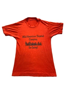 American Baptist Camping Shirt Youth Large Red Single Stitch Christian Boys - Picture 1 of 12