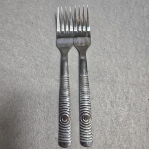 Ikea Vinjett Edelstahl Besteck Retro Kreis Design Tafelgabel 2er Set - Bild 1 von 4