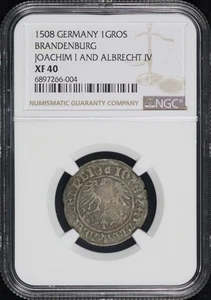 1508 German States Brandenburg Joachim I and Albrecht IV 1 Groschen NGC XF-40 - Picture 1 of 2