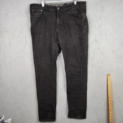 Pantalones de mezclilla lavados elásticos calce ajustado negros 38x32 impermeables vintage para hombre funcionan Foto 1 de 4