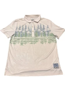 Kids Puma Polo With Trees Design, White Blue And Green, Size Medium - Picture 1 of 6
