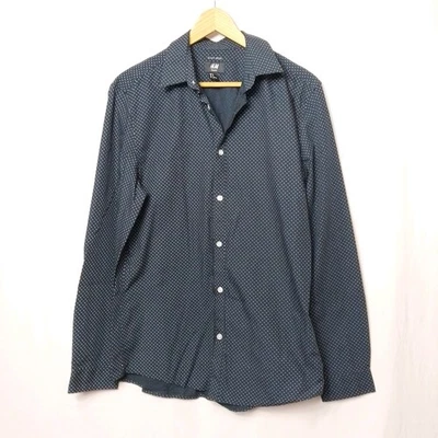 H & M Mens Blue White Polka Dot Shirt Size Euro M Slim Fit Easy Iron As New - Image 1 of 4