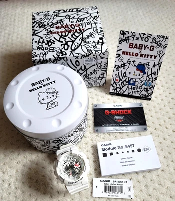 NIB RARE HELLO KITTY 2016 Graffiti BABY-G Watch CASIO G-SHOCK BA-120KT-7A - Image 1 of 4