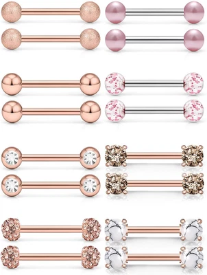 14G Nipple Rings Stainless Steel Nipplerings Tongue Straight Barbell Rings Body  - Image 1 of 3