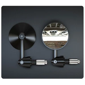 2x  Motorcycle Handle Bar End Mirrors Round 7/8" For Cafe Racer Bobber Cruiser - Picture 1 of 14