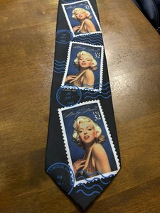 Vintage 1995 Marilyn Monroe Postage Stamp Mens Blue Tie Necktie by Ralph Marlin - Picture 1 of 5
