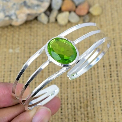 Peridot Gemstone Handmade 925 Sterling Silver Bracelet Jewelry New Year Gift - Image 1 of 4