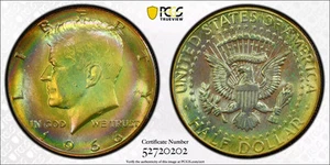 1966 P Half Dollars Kennedy Clad PCGS MS-67 Rainbow Toning QA Gold - Picture 1 of 3