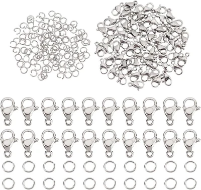 60 piezas broches de langosta con 120 piezas anillos de salto de 4 mm 304 acero inoxidable joyería Maki Foto 1 de 4