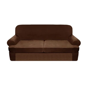 3-Piece T-Shape Velvet Stretch Sofa Cover for Extra-Wide 2 Cushion Sofa, Soft... - Picture 1 of 6