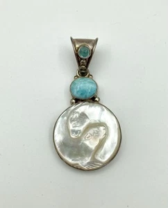 Wunderschöner Sajen 925 Sterling Anhänger Türkis - MOP geschnitzte Eisbären - Bild 1 von 5