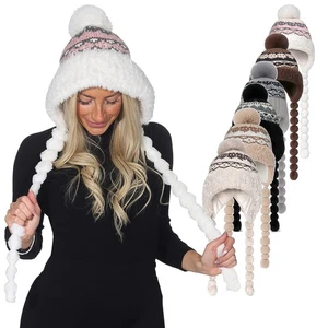 Damen Winter Russen Mütze Kunstfell Bommel warm Hut Schapka Strick Cap Modisch - Bild 1 von 26