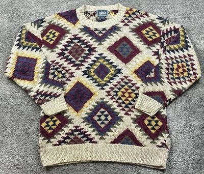 Woolrich Sweater Mens Medium Cream Multicolor Geometric Aztec Crewneck Handknit - Image 1 of 4