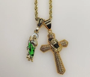 Cruz San Judas Doble Colgante Dijes Crucifijo 3mm Chapado Collar Cruz Juditas - Imagen 1 de 8