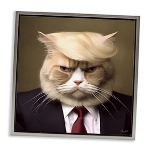 Stupell Industries Trump Cat Portrait Framed Floater Canvas Wall Art by Roozbeh - Picture 1 of 7