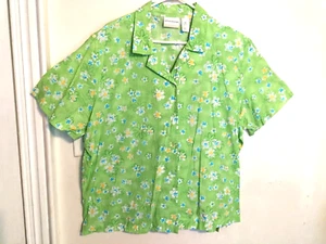 Blusa mujer Alfred Dunner 24W Plus verde floral camisa abotonada manga corta - Imagen 1 de 4