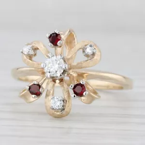 0.39ctw Diamant Künstlicher Rubin Granat Blume Ring 14k Gelbgold Größe 9 - Bild 1 von 11