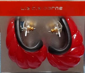 Vintage Liz Claiborne Cherry Red Lucite Huggie Statement Earrings Pierced NOS - Picture 1 of 6