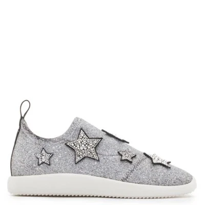 $850 Giuseppe Zanotti Plata Brillo Alena Estrella Zapatillas Sin Cordones Talla 8 EU 38 Foto 1 de 4