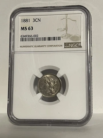 1881 3 cent nickel, NGC MS-63 Cover