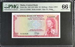 Malta 10 Shillings 1967 ND 1968 P 28 a Gem UNC PMG 66 EPQ - Picture 1 of 3
