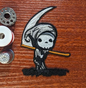 Little Grim Reaper Patch 3.5x2.5" Cute Death Goth Punk Embroidered Iron On - Picture 1 of 3
