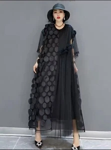 Black Urban Street Chic Vtg Boho Polkadot Pettiskirt Soft Net Pagen Dress 16 - Imagen 1 de 14