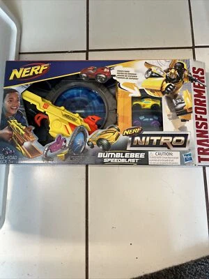 Nerf Nitro Transformers Bumblebee Speedblast Set Hasbro Gamestop Exclusivo Nuevo en Caja Foto 1 de 2