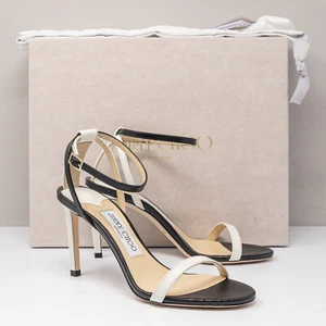 Jimmy Choo Minny 85, Size 36 (6 US) Black/White Leather Sandals - Picture 1 of 8