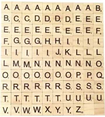 100 Wooden Scrabble Tiles Black Letters Numbers for Crafts A-Z Capital Alphabets - Image 1 of 3