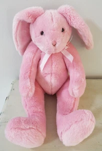 RARE Bunnies by the Bay Dark Bright Pink Bunny Rabbit Plush Gingham Ribbon Bow - Picture 1 of 9