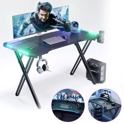 120/140/160 cm Gaming Tisch mit LED Beleuchtung Ergonomischer Schreibtisch Neu - Bild 1 von 4
