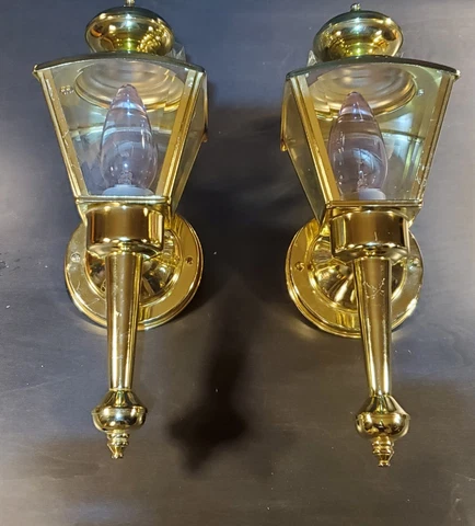 Vintage Outdoor Wall-Mounted Brass Sconces - Pair Cover