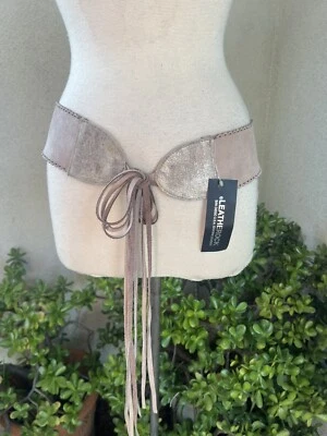 Cinto de couro Leatherock camurça metálico quadril novo com etiquetas tamanho 34 - Imagem 1 de 4