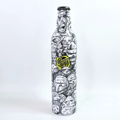 Mountain Dew Happy Heads Mark Smith Green Label Art 16 oz botella completa de aluminio Foto 1 de 4