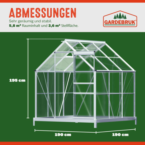 GARDEBRUK® Walk-In Aluminium Polycarbonate Home Greenhouse  3.6m² 4.75m² 7.22m²