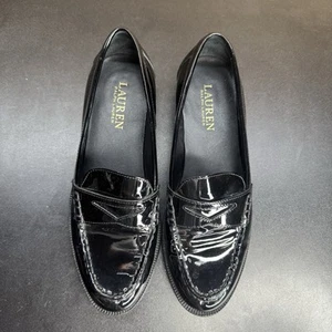 Lauren Ralph Lauren Womens Leather Penny Loafers Size 7B Black Slip On Preppy - Picture 1 of 9
