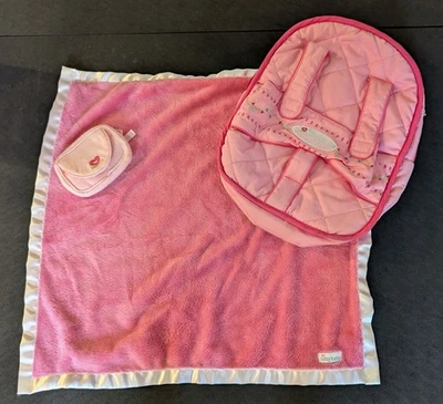 American Girl Bitty Baby Backpack Carrier, Pink Satin Edge Blanket, Wipe Holder - Image 1 of 4