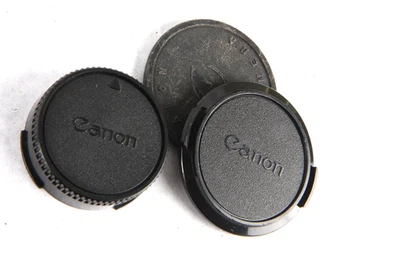 vintage lot/set CANON C-58mm push on front cap, FD rear cap,  push on body cap - Image 1 of 3