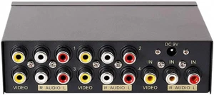 Powered 4 Wege 3 RCA Splitter Box 1 in 4 Out Composite Video Audio Verteilung D - Bild 1 von 1