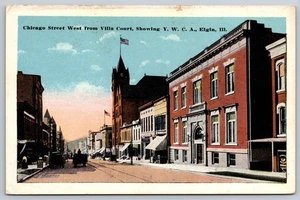 Postkarte Chicago Street West von Villa Court YWCA Flaggen Elgin, IL I12 - Bild 1 von 2