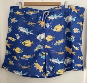 BODEN Mens Swim Shorts Blue Tropical Fish Pattern Drawstring Waist Size Medium - Picture 1 of 10