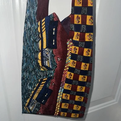 Small Handmade Purse made from Men's Ties With Rickrack (9 by 5.5 inches) Cute! - Image 1 of 4