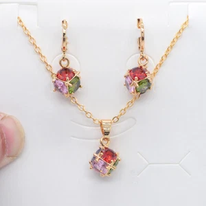 18K Yellow Gold Filled Fashion Rainbow Mystic Topaz Block Knot Jewelry Set - Picture 1 of 4