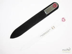 GLASS NAIL FILE with a RED HEART in SWAROVSKI JEWELS in a BLACK VELVET POUCH - Picture 1 of 4
