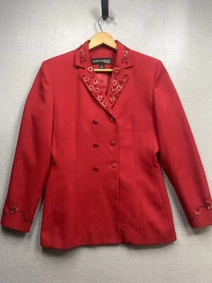 Blazer Oleg Cassini Mujer Lentejuelas Rojo Doble Pecho Missy Talla 8 Foto 1 de 4
