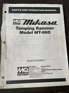 Mikasa Multiquip MT-86D Tamping Rammer Jumping Jack Parts Operational Manual - Picture 1 of 4