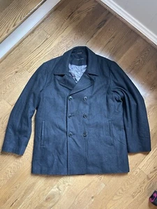 Calvin Klein Mens Sz Large Peacoat Black Wool Blend Quilt Lining Double Breasted - Picture 1 of 8