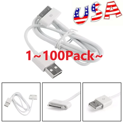 Paquete de 100 cables de sincronización de datos de carga USB de 30 pines para iPad 1/2/3 iPod Nano 1-6 LOTE Foto 1 de 4